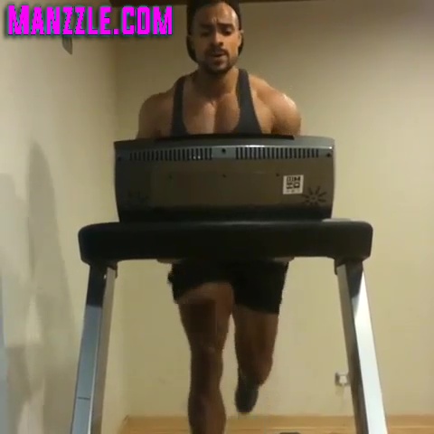 Sexy muscle man on the treadmill